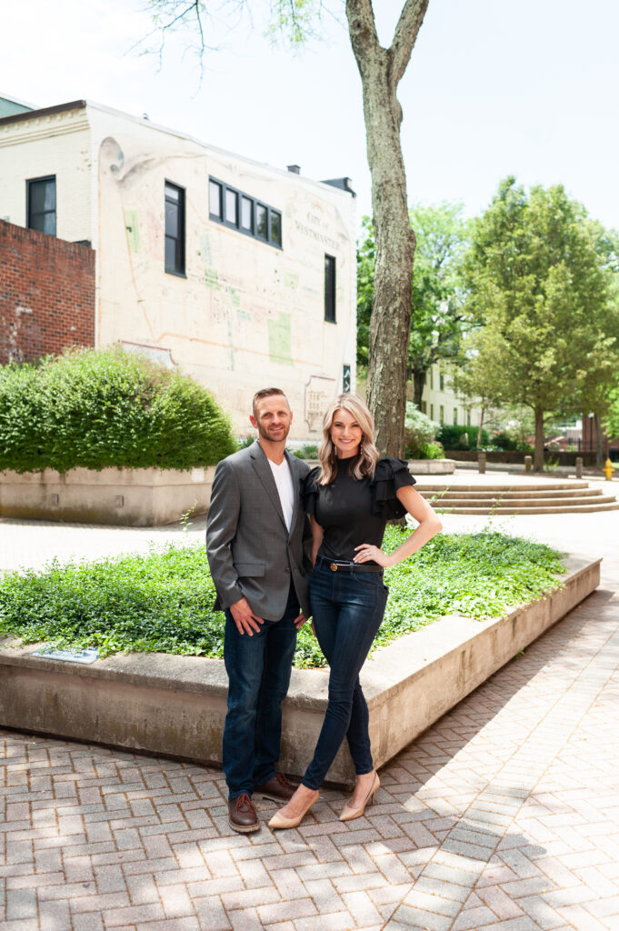Brad and Barb Herndon of the Cornerstone Agency posed with the Westminster, MD city mural in the background.